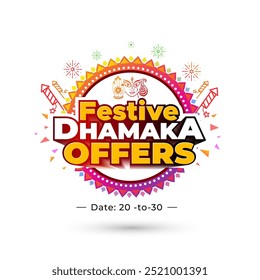 Navratri, Diwali festival festivo dhamaka ofrece, venta, concepto de logotipo promocional de compras.