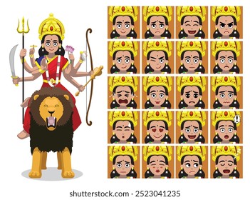 Navratri Durga Cartoon Emotion faces Vector Illustration