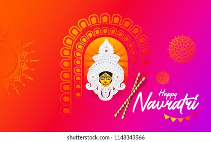 Navratri Festival Background Design Template with Goddess Durga Face Illustration