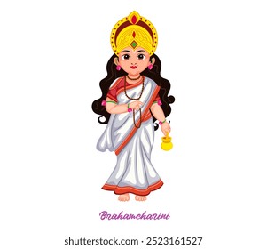 Navratri Festival Goddess Brahmacharini Cartoon Character Vector Illustration