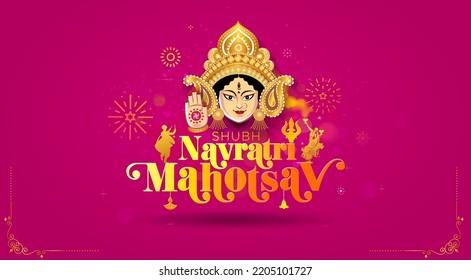 Navratri festival. Indian Goddess Durga puja. Shubh navratri mahotsav text with maa durga.