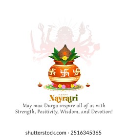 Navratri festival kalash sthapana for Maa Durga Puja. Vector illustration post.