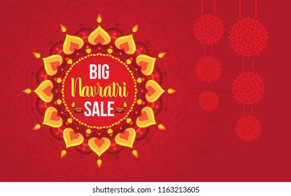 Navratri Festival Offer Background Template Design with Round Floral Design