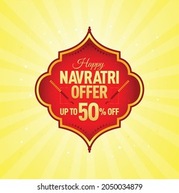 Navratri Festival Angebot, Vorlage, Banner, Logo-Design, Symbol, Poster, Referat, Label, Web-Header, Vektorgrafik, Tag, Diwali-Feier Hintergrund, Zeichen, Symbol, 50%off, Modernes Logo.