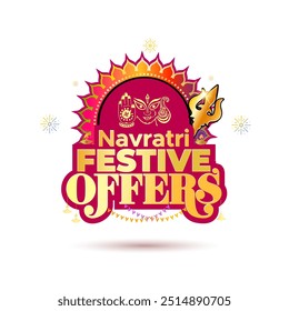 Navratri festive ofrece el concepto de logotipo para la venta y la promoción de compras. Diosa durga con diseño de marco rangoli de adorno dorado tradicional de la vendimia india.