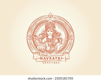 Navratri Greetings Logo or unit  with Goddess Durga illustration. 