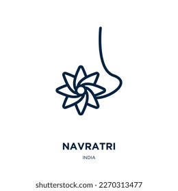 navratri icon from india collection. Thin linear navratri, happy, celebration outline icon isolated on white background. Line vector navratri sign, symbol for web and mobile