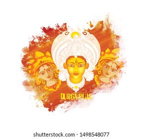 Navratri illustration of Maa Durga in Happy Durga Puja durga face with background