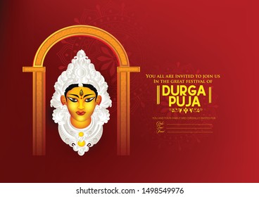 Navratri illustration of Maa Durga in Happy Durga Puja durga face with background