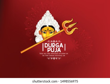 Navratri illustration of Maa Durga in Happy Durga Puja durga face with background