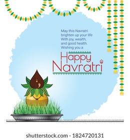 Navratri Kalash Ghatsthapna Shubh Happy Navratri Social Media Post Navratri Festival Worship of Goddess Laxmi, Saraswati, Durga, Amba Text Message Greetings on Occasion of festival for Family friends 