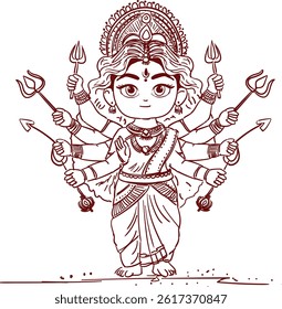 Navratri Maa Durga Indian Festival Maa Line Art 