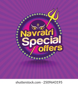 Navratri Ofertas especiales Logo Unit Diseño de Vector Abstractas y colorido. Dasara, Dussehra Sale, fondos del Festival Indio. Publicidad, Promoción, Marketing, Anuncio