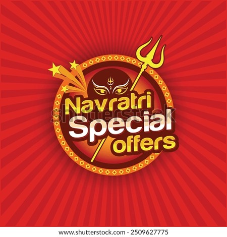 Navratri Special Offers Logo Unit Vector Design. Dussehra offers, Dasara, Durga Devi, Maa Durga. Retail, Special offers  Sale Advertising Logo