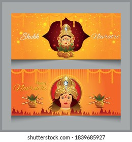 Navratri three banner set of big sale with kalash and diya on background Durga puja festival of india.