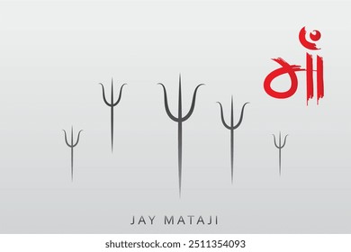 Navratri traditional background with trishul and maa hindi calligraphy. Hindi text or symbol maa english meaning Mother, Hindu Goddess Symbol