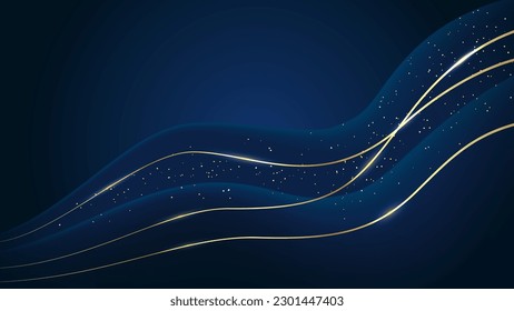 Navy abstract background with gold lines and gold sequins