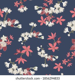 Navy Australian New South Wales Christmas Bush Floral Seamless Vector Repeat Pattern