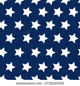 Navy background with white stars. Seamless fabric design pattern