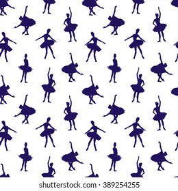 Navy ballerinas dance on white background seamless vector pattern
