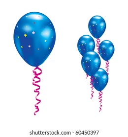 Navy balloons with stars and ribbons. Vector illustration.