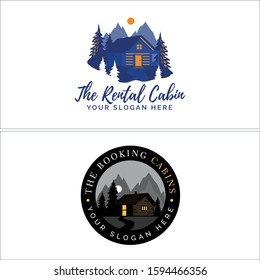 Navy black yellow grey sky sun house tree moon  circle track handwriting mountain chimney logo designs suitable for villa hotel recreation village farm cabin company business travel home stay tour