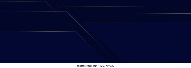 Navy blue abstract background with halftone golden lines delicate pattern. Small light spot box. Curve line, cosmic galaxy space. Festive BG for social media, birthday party invitation.