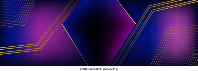 Navy blue abstract background with halftone golden lines delicate pattern. Small light spot box. Curve line, cosmic galaxy space. Festive BG for social media, birthday party invitation.