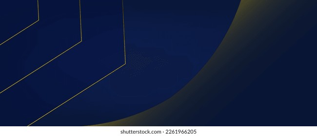 Navy blue abstract background with halftone golden lines delicate pattern. Small light spot box. Curve line, cosmic galaxy space. Festive BG for social media, birthday party invitation.