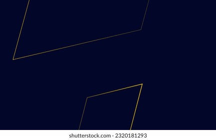 Navy blue abstract background with halftone golden lines delicate pattern. Small light spot box. Curve line, cosmic galaxy space. Festive BG for social media, birthday party invitation.
