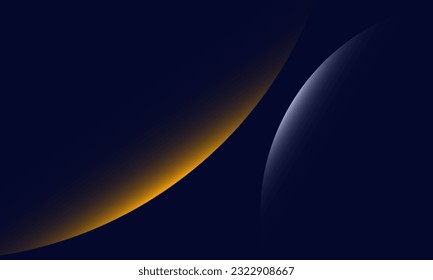 Navy blue abstract background with halftone golden lines delicate pattern. Small light spot box. Curve line, cosmic galaxy space. Festive BG for social media, birthday party invitation.