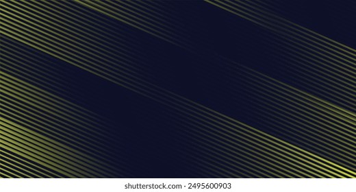 Navy blue abstract background with halftone golden lines delicate pattern. Small light spot box. Curve line, cosmic galaxy space. Festive BG for social media, birthday party invitation.