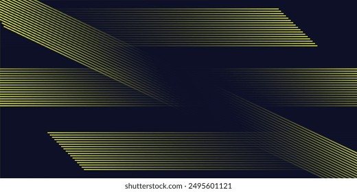 Navy blue abstract background with halftone golden lines delicate pattern. Small light spot box. Curve line, cosmic galaxy space. Festive BG for social media, birthday party invitation.