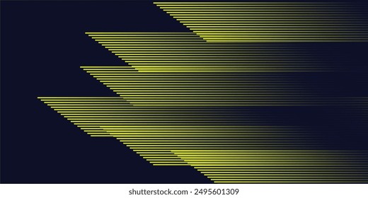 Navy blue abstract background with halftone golden lines delicate pattern. Small light spot box. Curve line, cosmic galaxy space. Festive BG for social media, birthday party invitation.