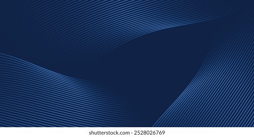 Navy blue abstract background with halftone wavy smooth pattern. Small spot light box. Curve line, cosmic galaxy space. Festive BG for social media, birthday party invitation