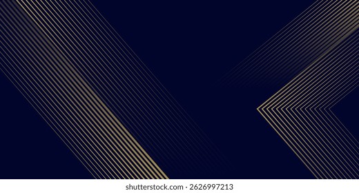 Fondo abstracto azul marino con líneas doradas de semitono patrón delicado. Pequeña caja de punto de luz. Línea curva, espacio cósmico de la galaxia. BG festivo para redes sociales, invitación a fiesta de cumpleaños.