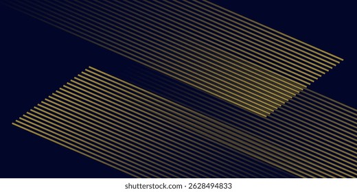 Fondo abstracto azul marino con líneas doradas de semitono patrón delicado. Pequeña caja de punto de luz. Línea curva, espacio cósmico de la galaxia.