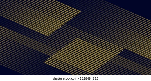 Fondo abstracto azul marino con líneas doradas de semitono patrón delicado. Pequeña caja de punto de luz. Línea curva, espacio cósmico de la galaxia.