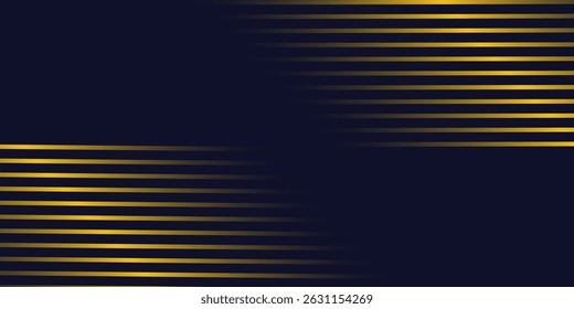 Navy blue abstract background with halftone golden lines delicate pattern. Small light spot box. Curve line, cosmic galaxy space. birthday party invitation.
