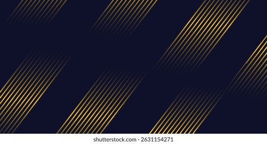 Navy blue abstract background with halftone golden lines delicate pattern. Small light spot box. Curve line, cosmic galaxy space. birthday party invitation.
