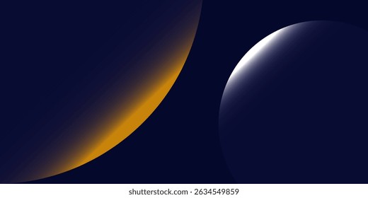 Navy blue abstract background with halftone golden lines delicate pattern. Small light spot box. Curve line, cosmic galaxy space. Festive BG for social media, birthday party invitation.