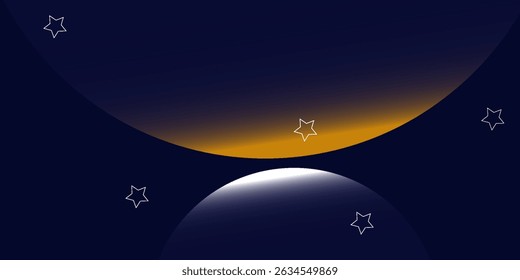 Navy blue abstract background with halftone golden lines delicate pattern. Small light spot box. Curve line, cosmic galaxy space. Festive BG for social media, birthday party invitation.