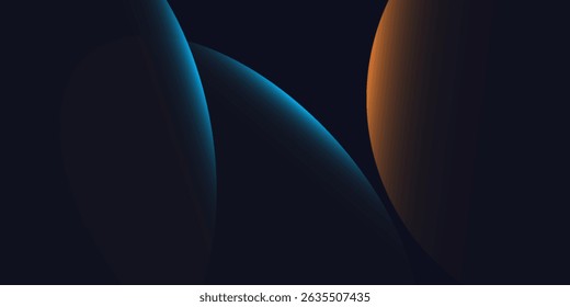 Navy blue abstract background with halftone golden lines delicate pattern. Small light spot box. Curve line, cosmic galaxy space. Eps10