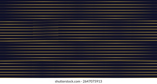 Navy blue abstract background with halftone golden lines delicate pattern. Small light spot box. Curve line, cosmic galaxy space. birthday party invitation.
