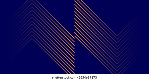 Navy blue abstract background with halftone golden lines delicate pattern. Small light spot box. Curve line, cosmic galaxy space. Festive BG for social media, birthday party invitation.