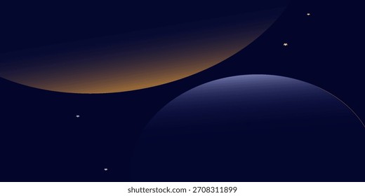 Marineblauer abstrakter Hintergrund mit halbtongoldenen Linien zartes Muster. Kleiner Lichtfleckkasten. Kurvenlinie, kosmischer Galaxienraum. Festliche BG für Social Media, Geburtstagsfeier Einladung.