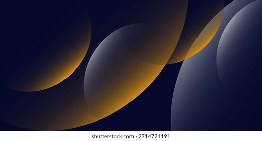 Navy blue abstract background with halftone golden lines delicate pattern. Small light spot box. Curve line, cosmic galaxy space. Festive BG for social media, birthday party invitation.
