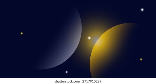Navy blue abstract background with halftone golden lines delicate pattern. Small light spot box. Curve line, cosmic galaxy space. Festive BG for social media, birthday party invitation.