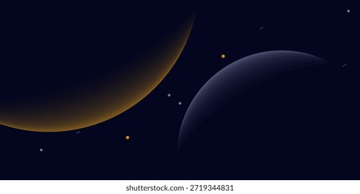 navy blue abstract background with halftone golden lines delicate pattern. small light spot box. curve line, cosmic galaxy space. festive bg for social media, birthday party invitation.