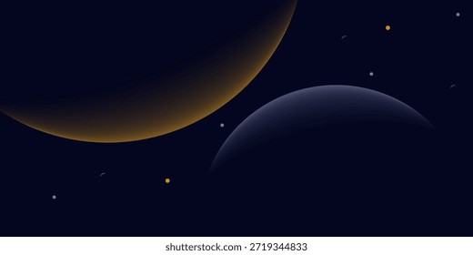 navy blue abstract background with halftone golden lines delicate pattern. small light spot box. curve line, cosmic galaxy space. festive bg for social media, birthday party invitation.
